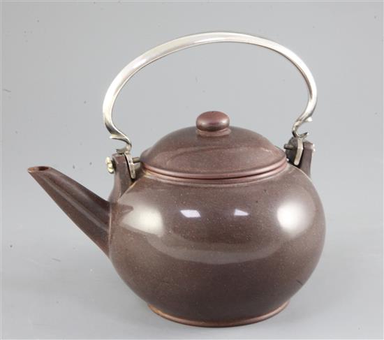A Chinese Yixing pottery globular teapot and cover, 19th century, height 18cm